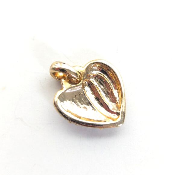 Vintage Light Gold Tone Pave Rhinestone Textured Heart Charm Pendant - Picture 2 of 3